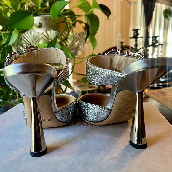 Jimmy Choo Smokey Mule Sparkling Silver Heels - Picture 5 of 7